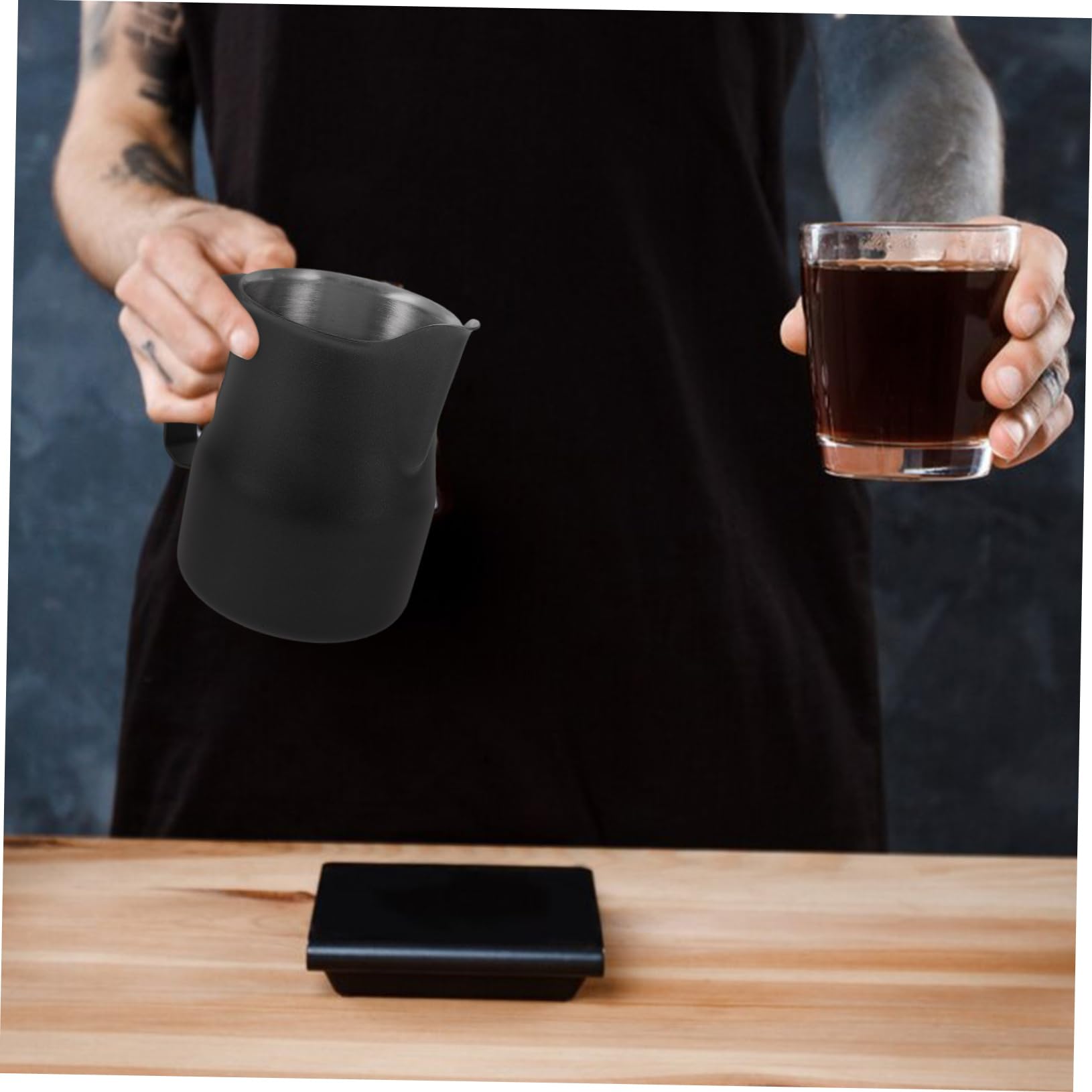 NUOBESTY 5 Tazas De Café Latte Cafetera Jarra Para Leche Batidor Boquilla Portátil Para Café Latte Y Espuma De Acero Inoxidable Color Negro