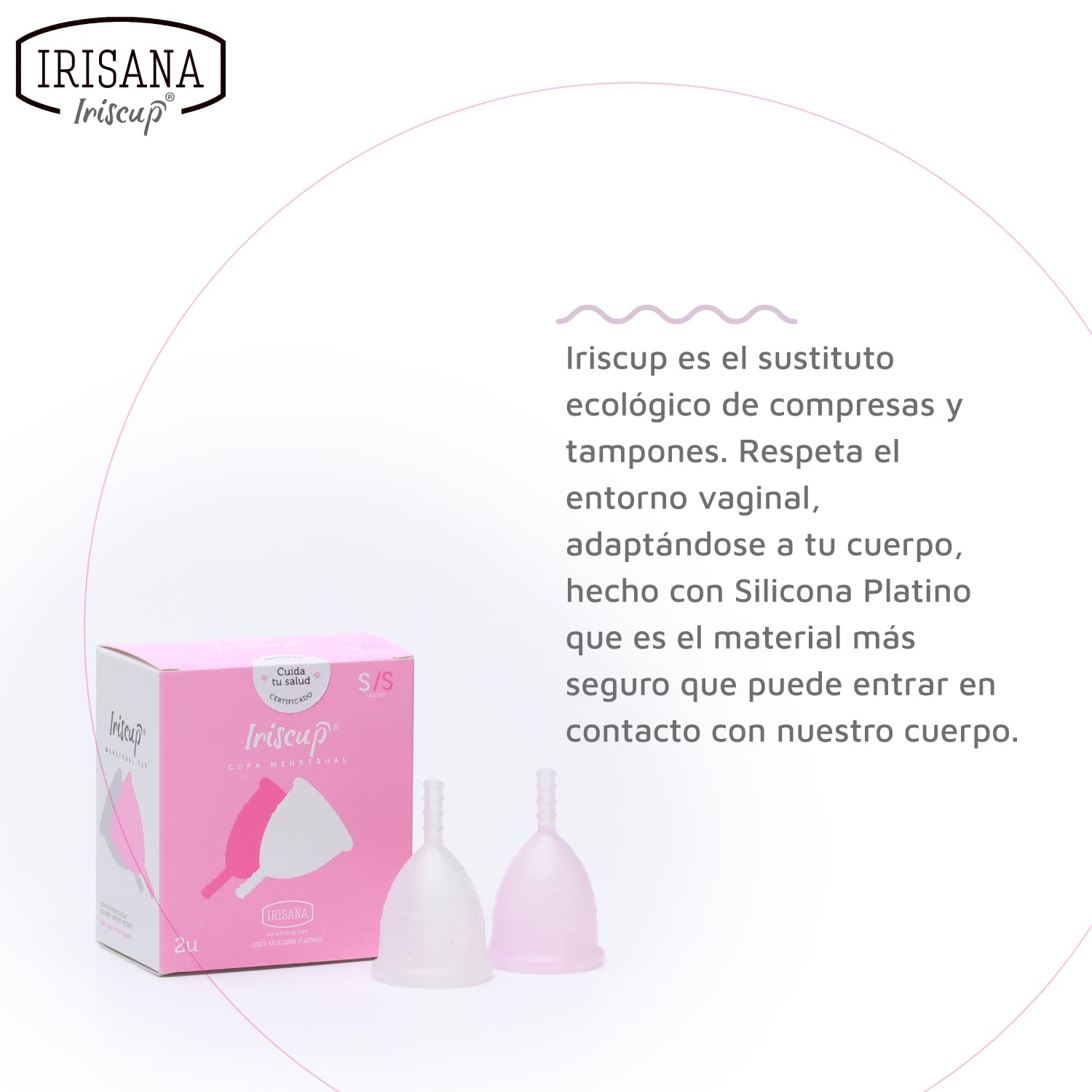 Irisana - Copa Menstrual - Pack 2 Unidades - Talla S - Rosa y Transparente - 9 x 6 x 10 cm - Silicona Quirúrgica - Compatible con DIU - Modelo Iriscup