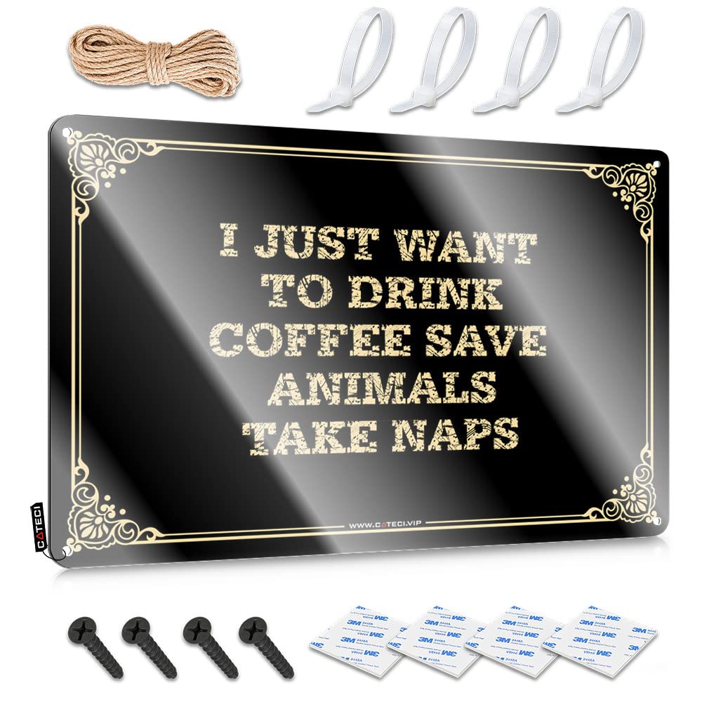 MWFKKADDB Bar Tin Signs Vintage I Just Want To Drink Coffee Save Animals Take Naps Tin Sign Home Bar Metal Signs Hot Beer Tin Sign(20X30CM)
