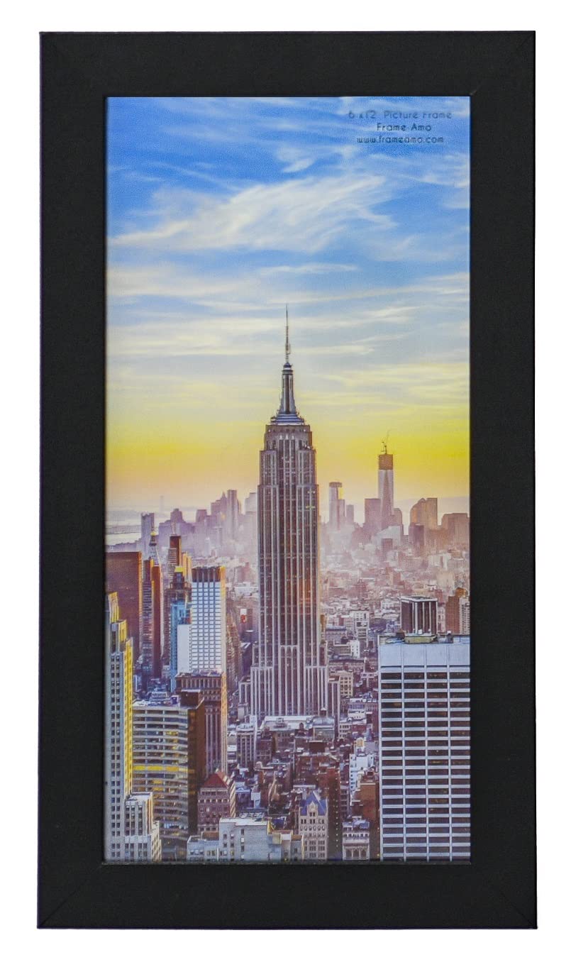 Frame Amo 6x12 Black Modern Picture Frame, 1 inch Border, Glass Front, for Wall or Table