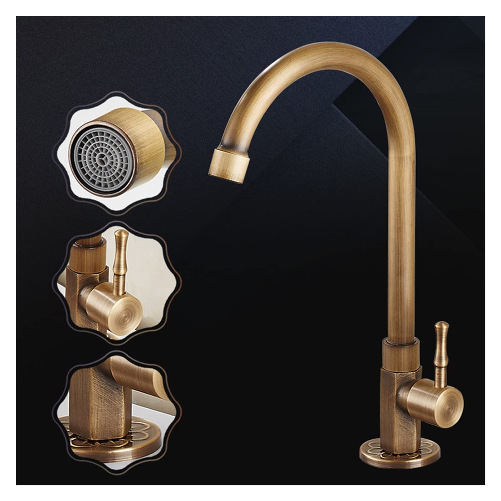 Laiton antique col de cygne classique levier unique eau froide robinet d'évier de cuisine robinet extérieur finition brossée en bronze