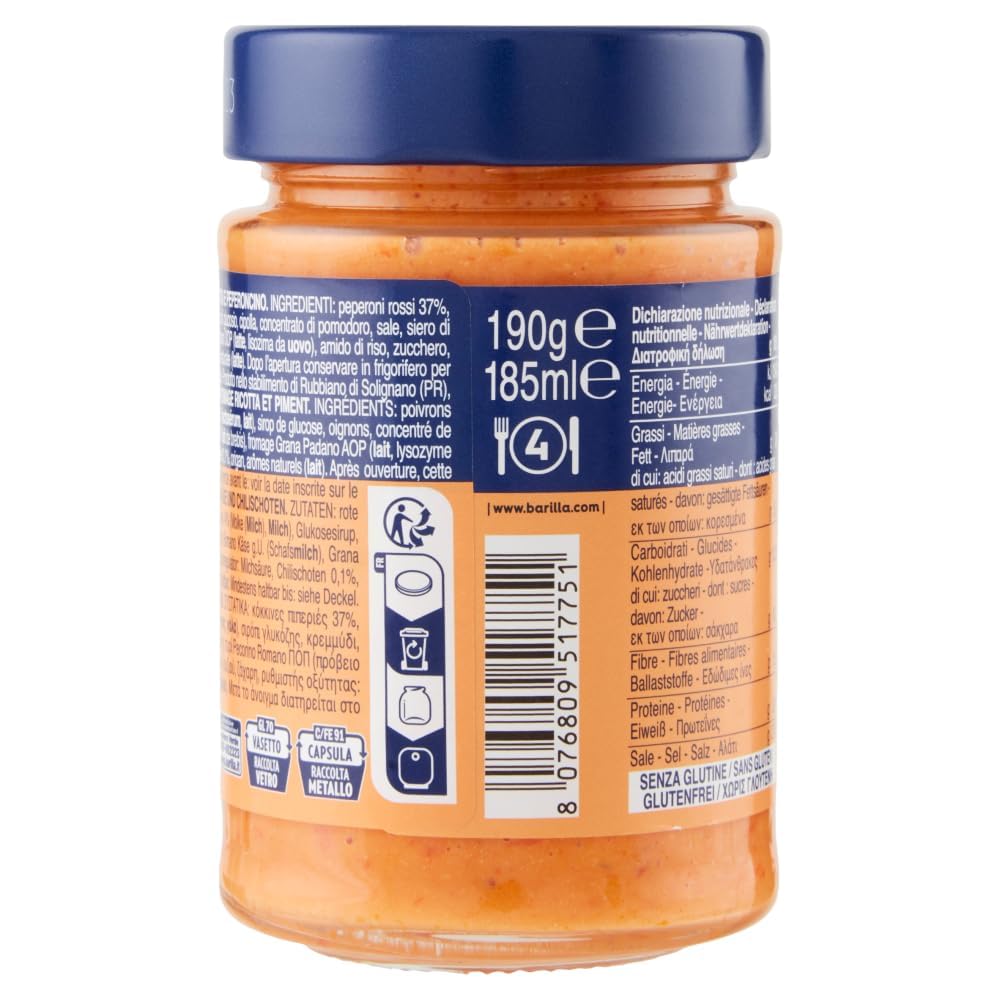 24x Barilla Pesto alla Calabrese 190g | Glutenfreie Italienische Pasta-Sauce mit Paprika, Peperoni, Ricotta, Pecorino Romano und Grana Padano,+ Beni Culinari Kostenloser Schlüsselanhänger
