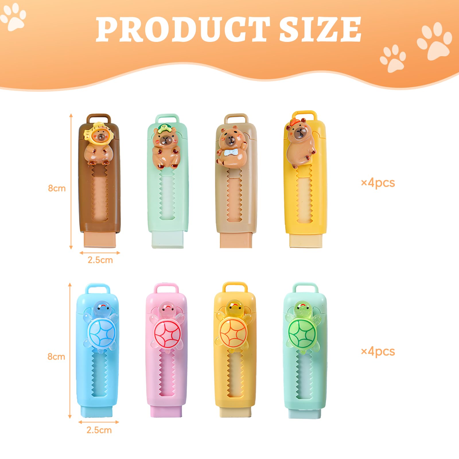 8 Gomme Da Cancellare Retrattili Per Bambini, Con Personaggi Capibara E Tartaruga, Morbide E Resistenti, Ideali Per Scuola E Disegno, Regalo Simpatico
