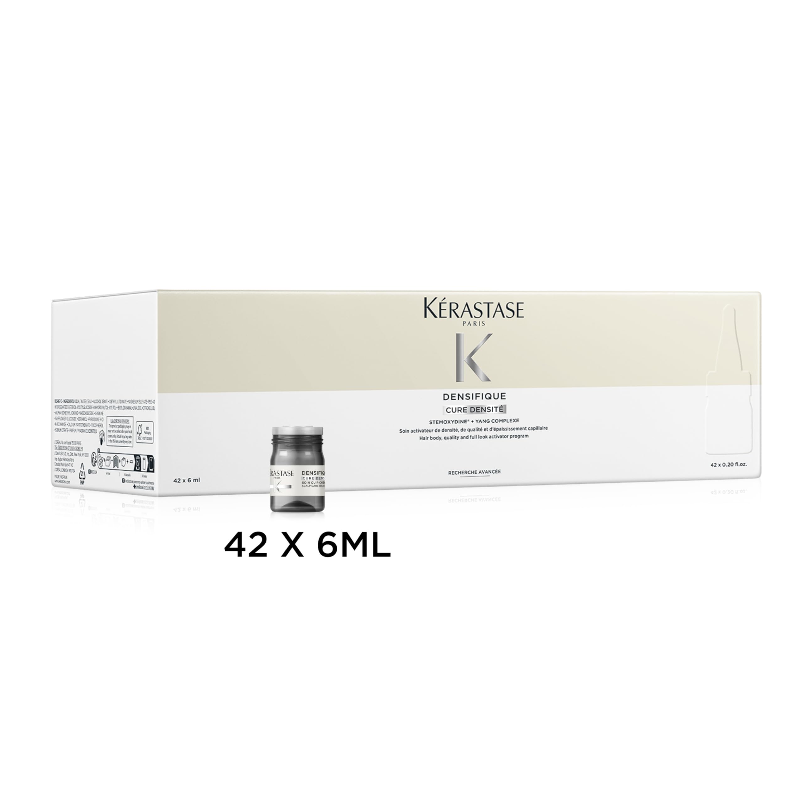 Kérastase Densifique Femme Cure intensywna kuracja pielęgnacyjna dla większej gęstości włosów, kuracja z kompleksem Stemoxidyne i Yang dla objętości, gęstości, energii i siły, 42 x 6 ml