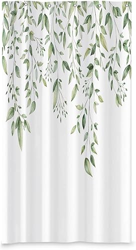 Vista 14 de Yeele Cortinas de ducha de tela acuarela con hojas de eucalipto estilo campestre floral para baño, cortina larga natural de primavera, impermeable