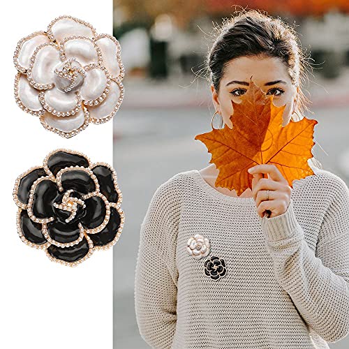 Image of HomeSoGood 2Pcs Pearl Camellia Flower Brooch Coat Alloy Brooch Enamel Camellia Elegant Pin Jewelry Accessories for Women
