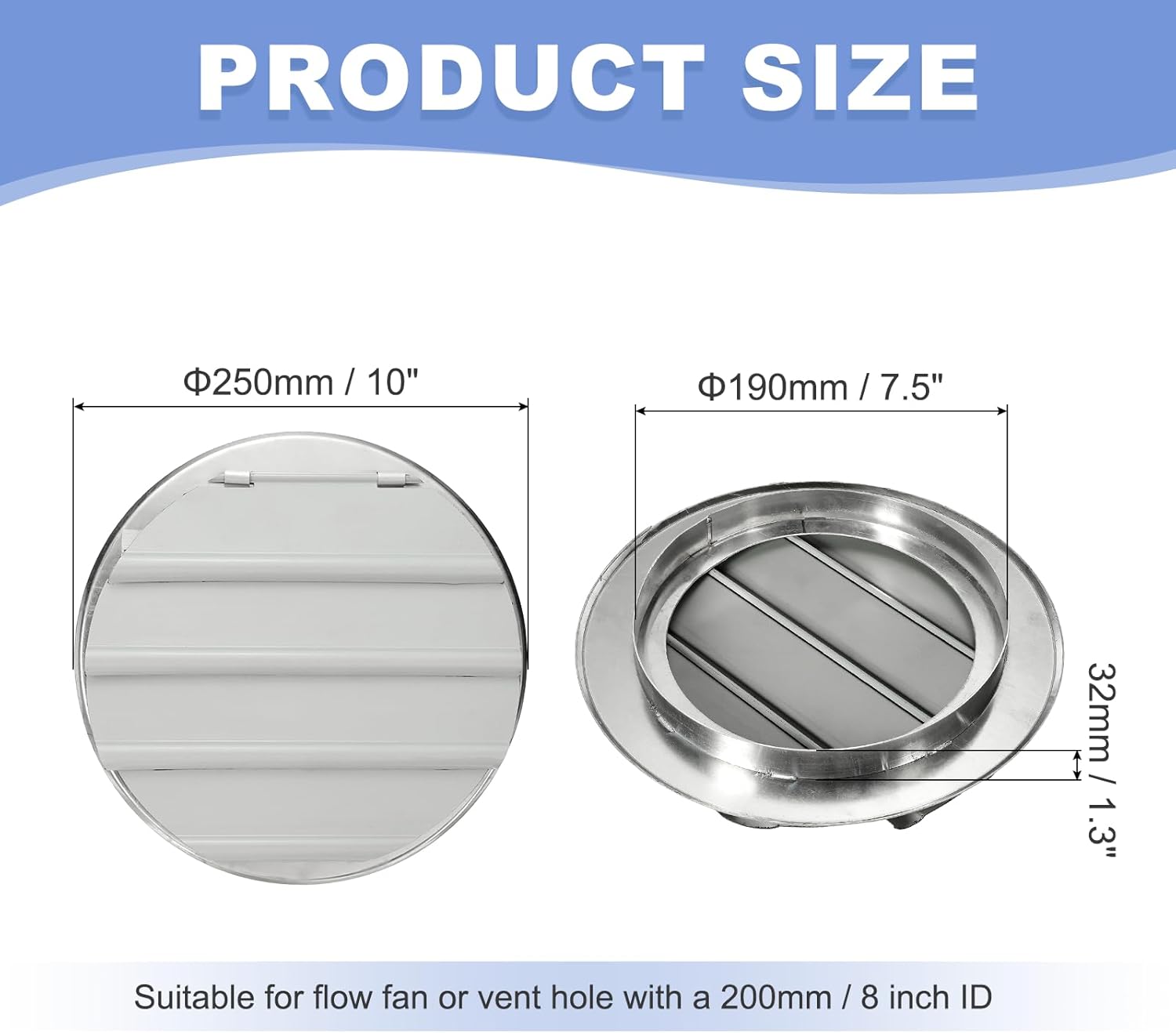 PATIKIL 8 Inch Aluminum Vent Cover, Louver Shutter Exhaust Fan Louvered Vent Automatic Gravity Round Grill Self-Closing Vent Cover for Greenhouse Industrial Exhaust HVAC System, White