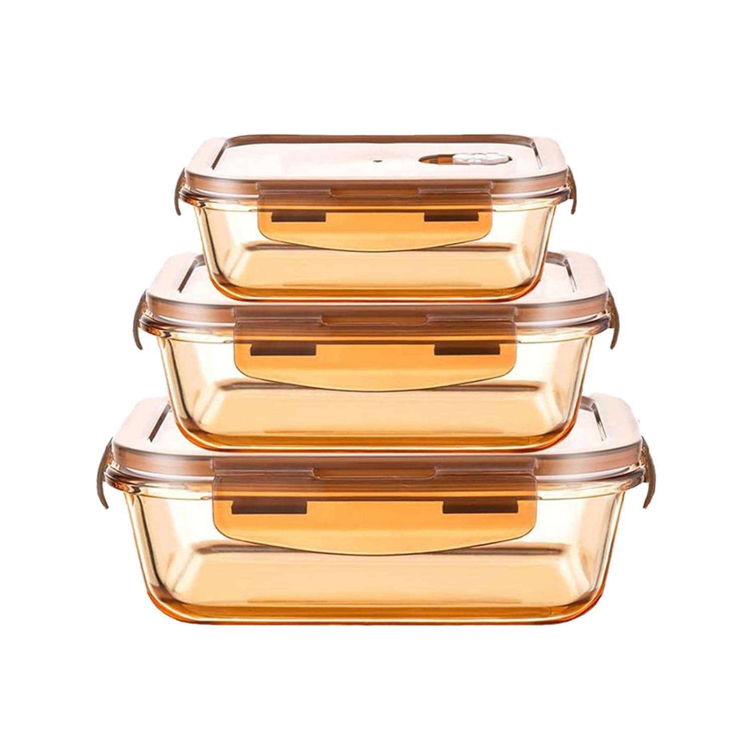 Kuber Industries Pack of 3 Borosilicate Glass Kitchen Containers Set with Airvent Pp Lid | Airtight Rectangular Fridge Storage Boxes for Grains, Pulses, Spices, Snacks | 356ml 600ml 970ml |Transparent