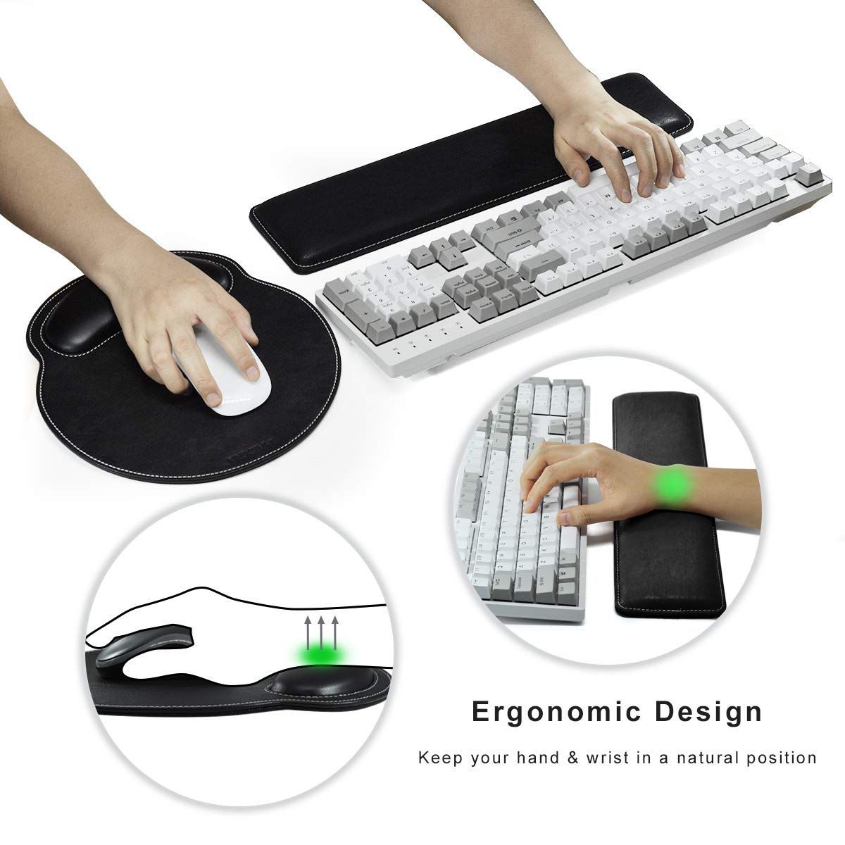 Set Tappetino Mouse E Poggiapolsi Tastiera Ergonomico - Design Panda Bianco E Nero