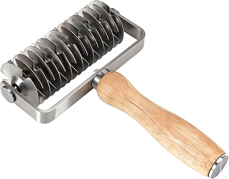 Lattice Pastry Cutter, Wooden Handle Roller Lattice Cutter, Metal Puff Crimpers, Household Time-Saver, Dought Roller Cutters for Pizza Pie Cookie Bread Pastry Crust Cake Biscuits