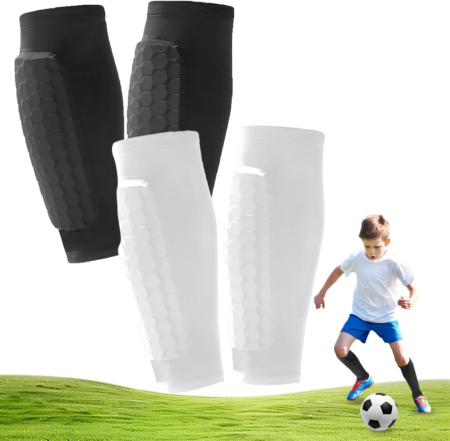 2 Pairs Kids Soccer Shin Guards, Protective Soccer Shin Pads with Honeycomb Cushion, Youth and Adult Soccer Gear for Boys and Girls, Lightweight Football Leg Guards for Training and Matches Size M