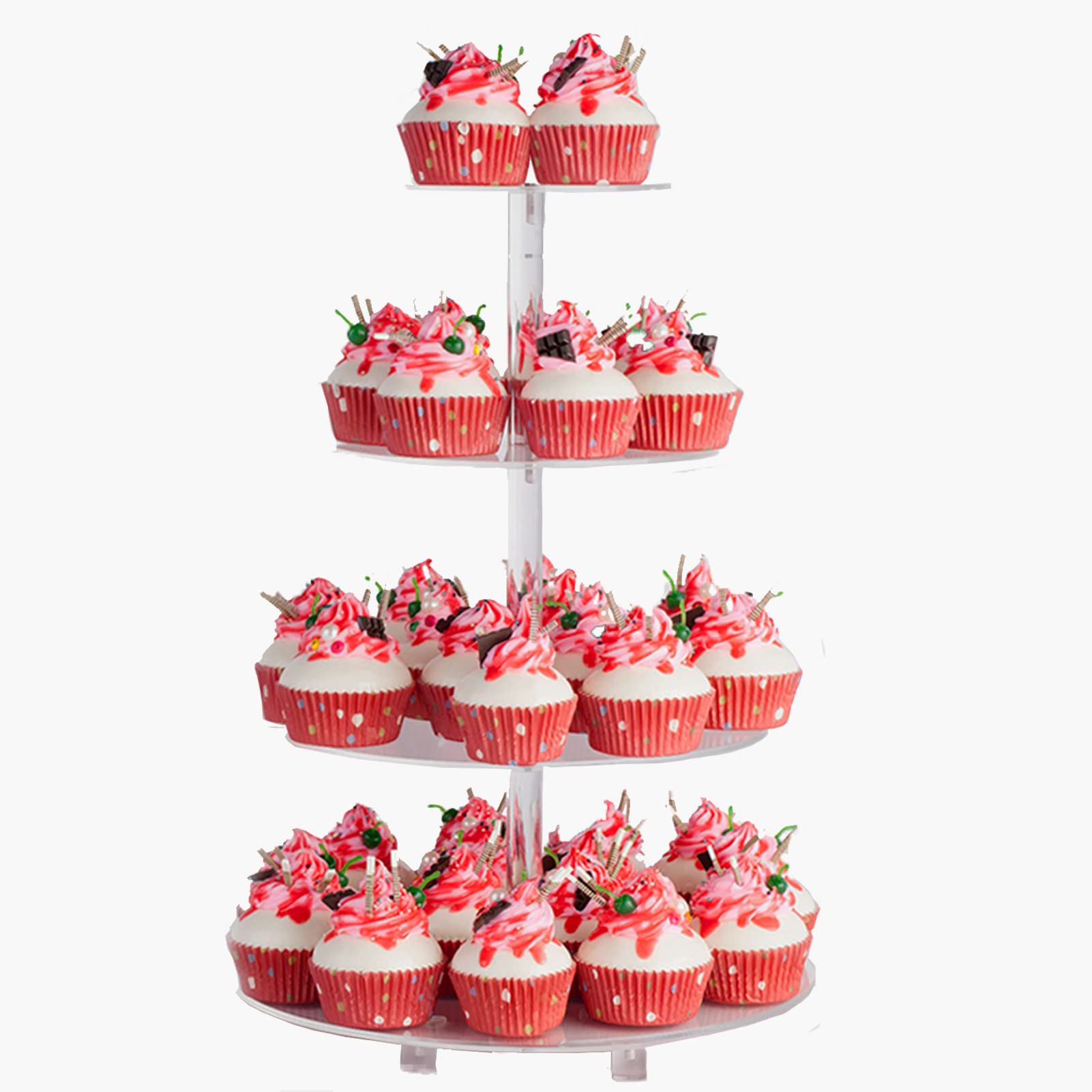 SOQKEEN4 Tier Cupcake Stands for Dessert Table with Base Cupcake Holder Round Acrylic Cupcake Stands for Wedding Birthday Afternoon Tea Theme Party Decoration