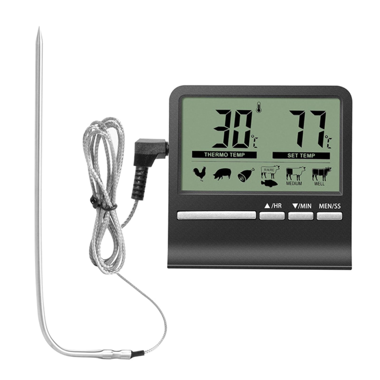 Meat Thermometer, with Long Probes, Digital Meat Thermometer KitchenTimer, GrillThermometer, Food Cooking