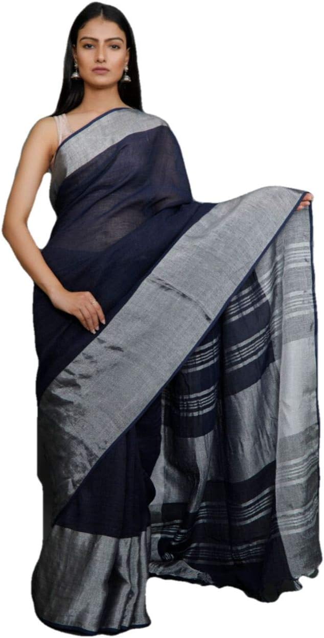 India Meets IndiaEthnic Indian Women's Bhagalpuri Handloom Cotton Linen Saree with Beautifully Decorate Soft tussels