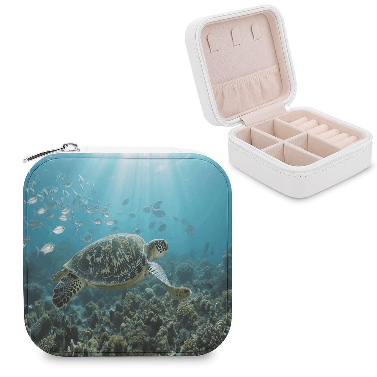 VstaDank Ocean Animals Jewelry Organizer Travel Case for Women With Zipper Mini Jewelry Case PU Leather Jewelrys Box for Rings Necklaces Bracelets Earring Holder Organizer Storage