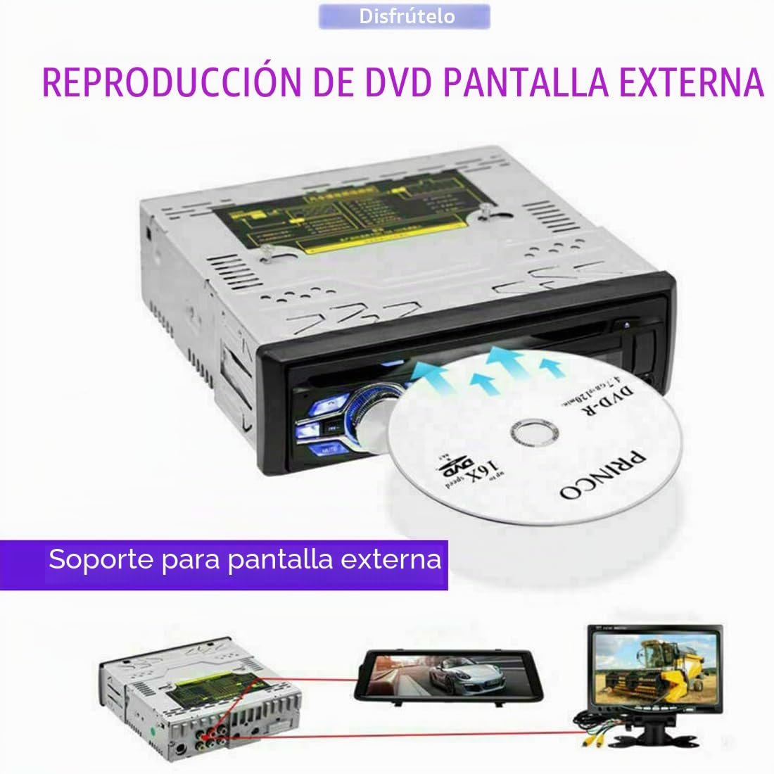 Estéreo para automóvil con Bluetooth, reproductor de CD y DVD, estéreo MP3, manos libres para automóvil, radio de audio soporte para radio FM / USB / entrada auxiliar con control remoto 1 Din 12V