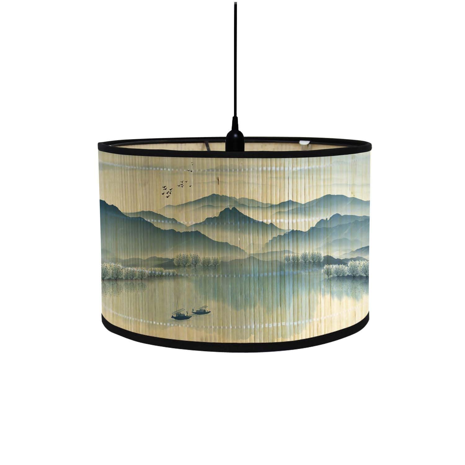 Retro Bamboo lampshade, Round Drum Shaped lampshade for Tables or Chandeliers, Suitable for Simple Ceiling Chandeliers (Style 15)