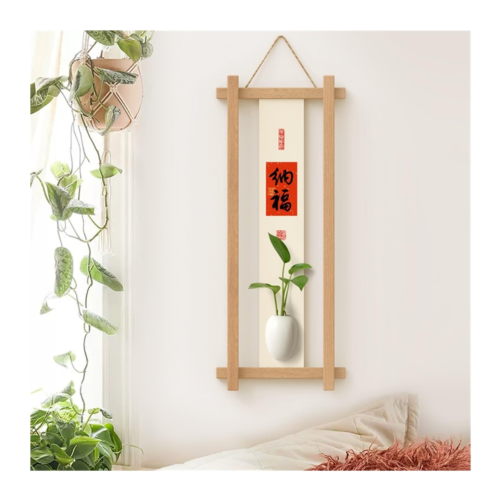 Decoracion Pared Nuevo Colgante de Pared Hueco de Madera China, arreglo de Flores de Entrada, Colgante de Pared de salón, hidroponía de cerámica Decoración de Pared(A)