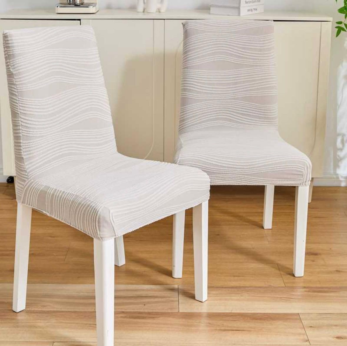 HOMETHREADS Stretchable Jacquard Chair Seat Covers – Elastic, Removable & Washable Seat Protector for Dining Room, Kitchen, Party & Restaurant Chairs – Durable & Anti-Slip Fit (Light Grey, Pack of 2)