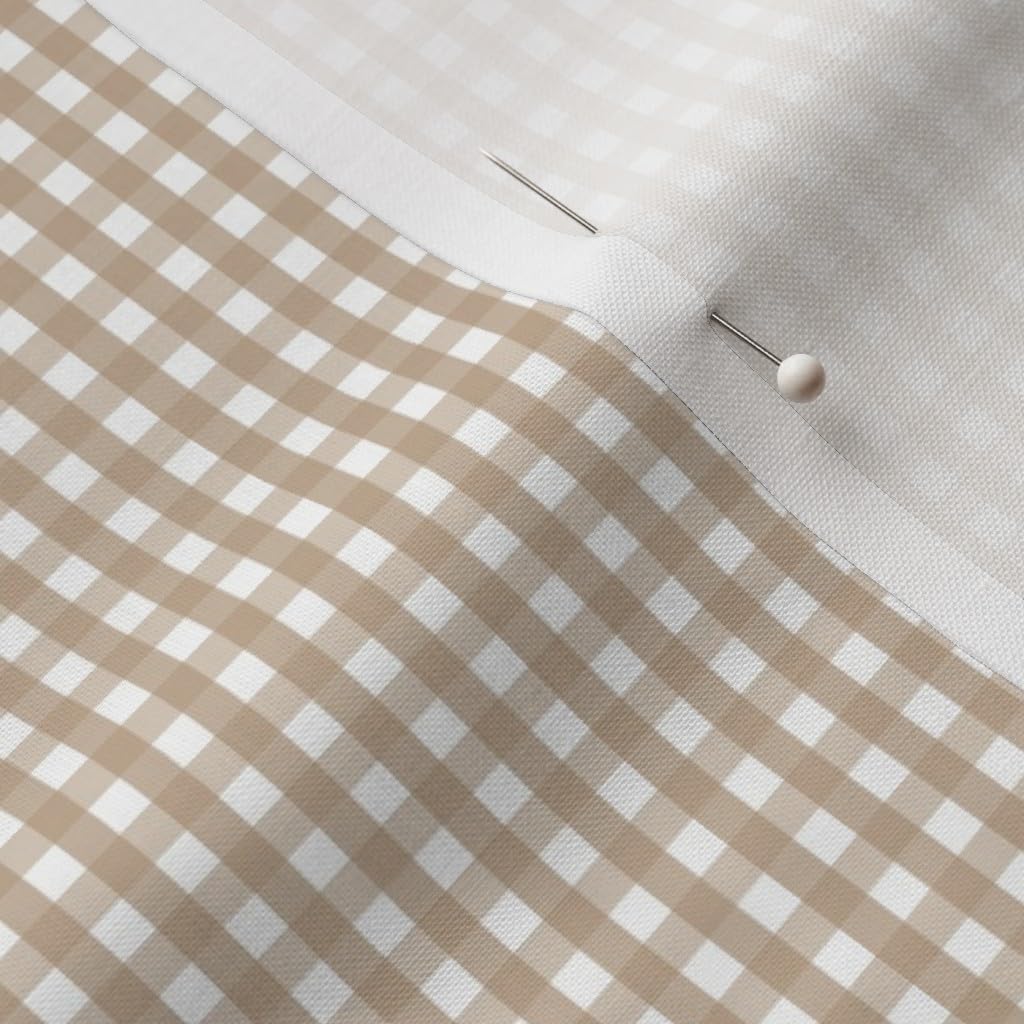 Spoonflower Fabric - Small Scale Gingham Tan Checks Brown Stripe Lines Classic Ditsy Picnic Printed on Petal Cotton Fabric by The Yard - Sewing Quilting Apparel Crafts Decor