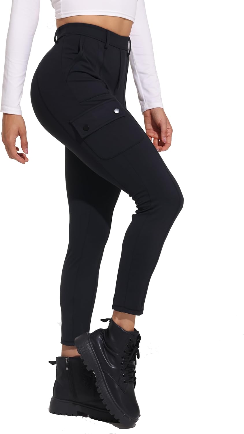 Womens Cargo Leggings Yoga Work Pants Gym Athletic Workout Running High Waisted with Pockets Stretch Casual Bottoms - Image 3