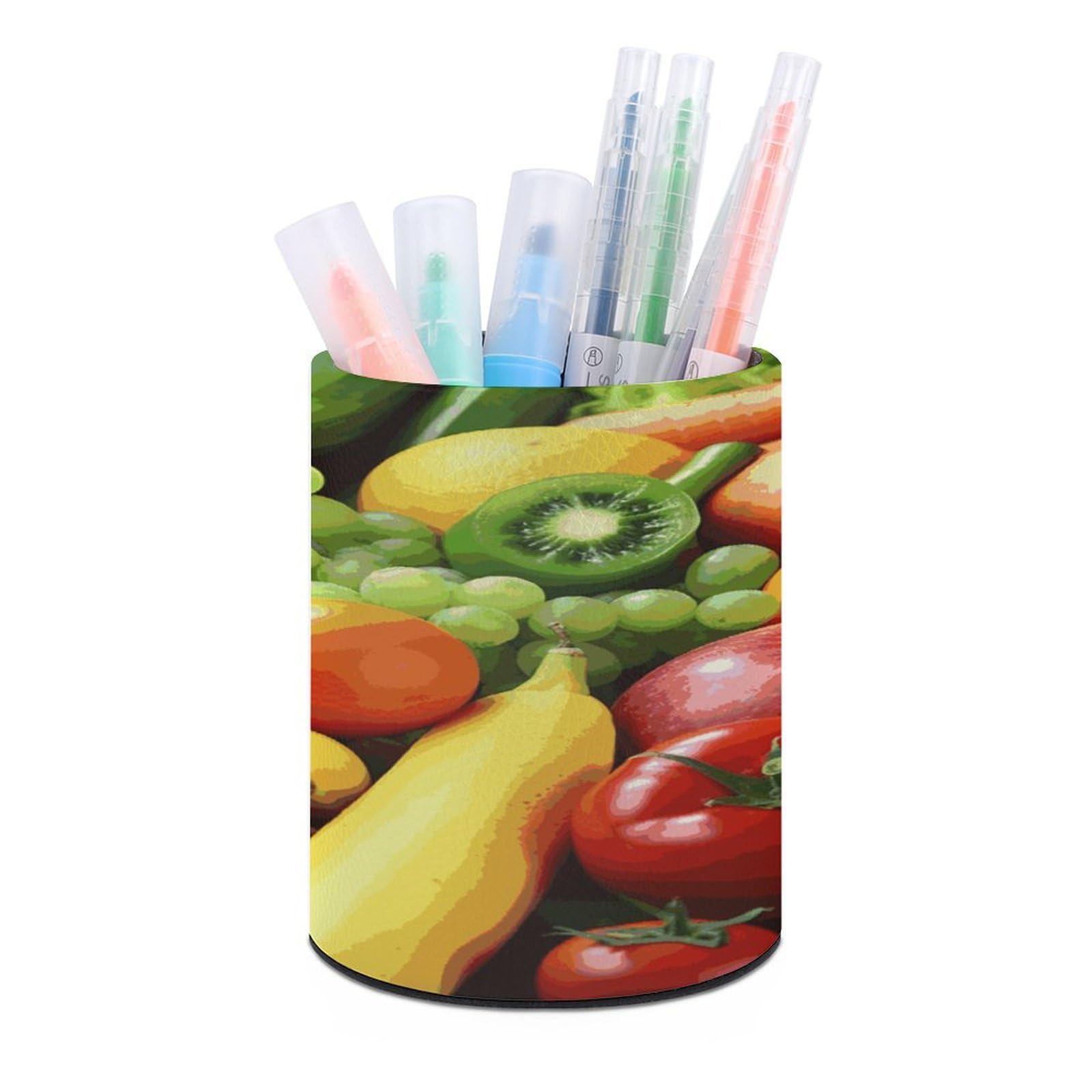 MUSM Fresh Vegetables Fruits Pen Holder Large Capacity Pen Holder Modern PU Pencil Holders Durable Waterproof Pens Cup for Home Office Desktop Organizer