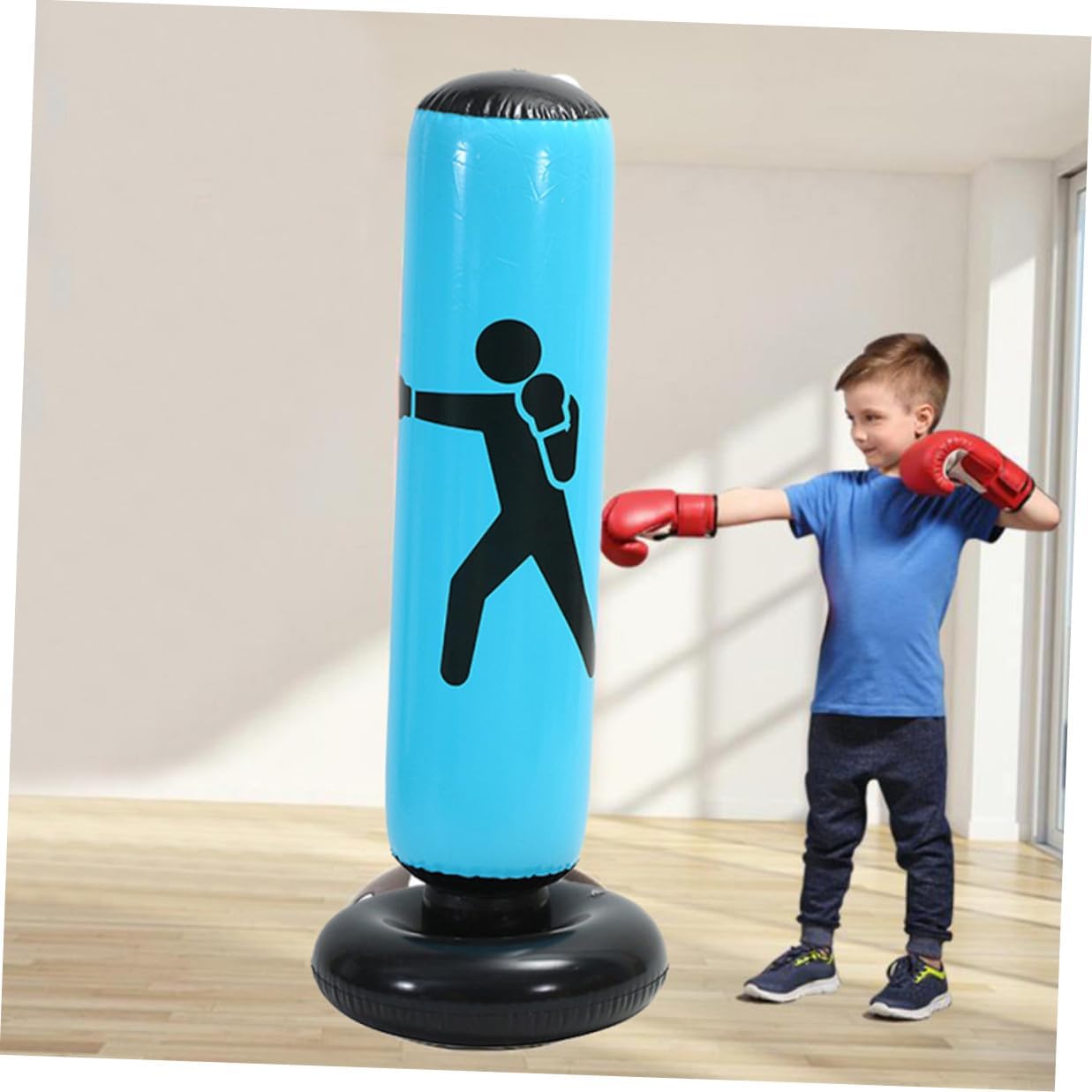 Healifty Freestanding Inflatable Punching Bag for Adults, Stable Blue Boxing Training Equipment, Thickened Fitness Kickboxing Stand for Home Gym and Stress Relief