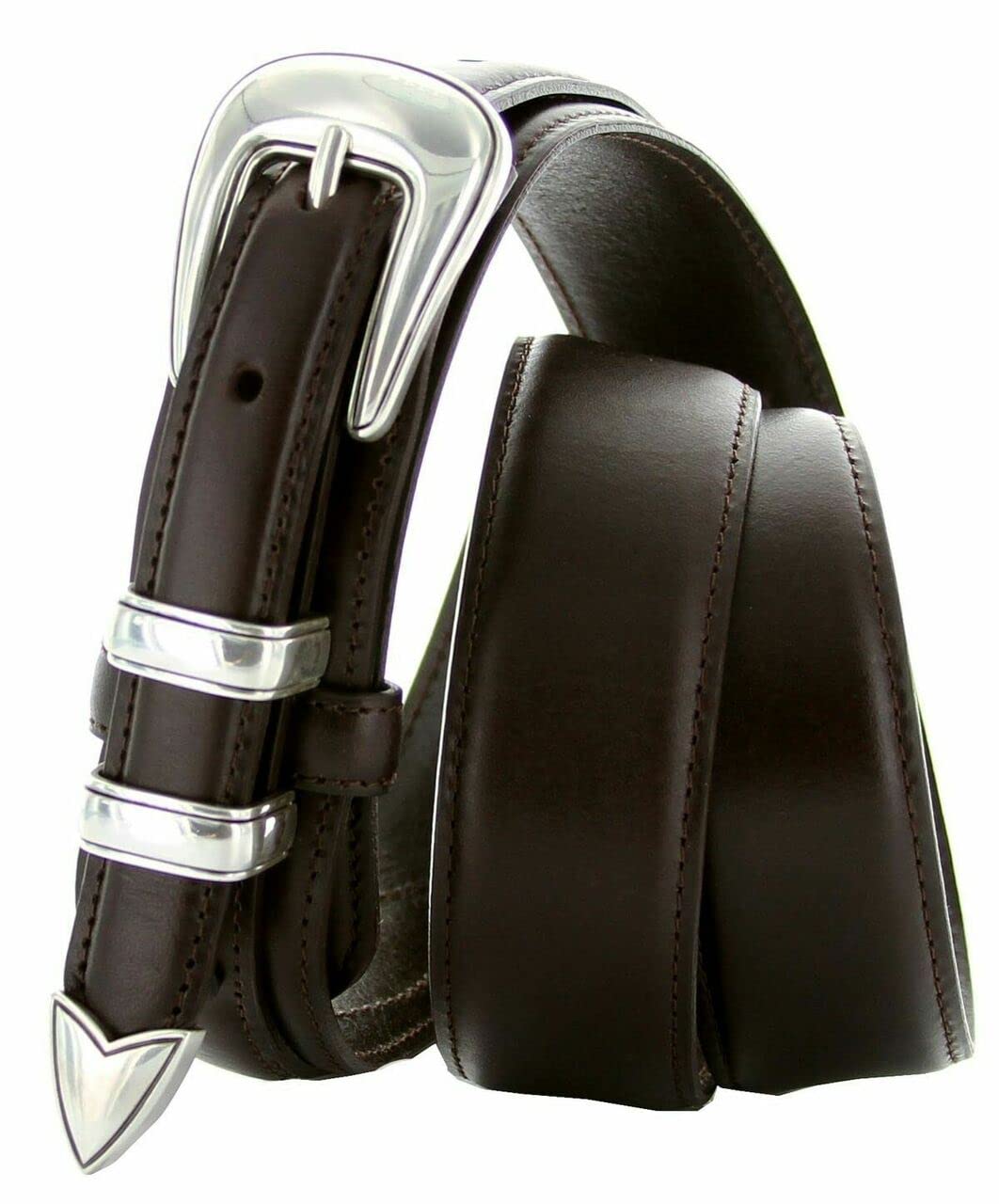 Silver Mirror Buckle Oil Tanned Genuine Leather Western Ranger Belt 1-3/8"(35mm) Taper to 3/4"(19mm) Wide-Multiple choices