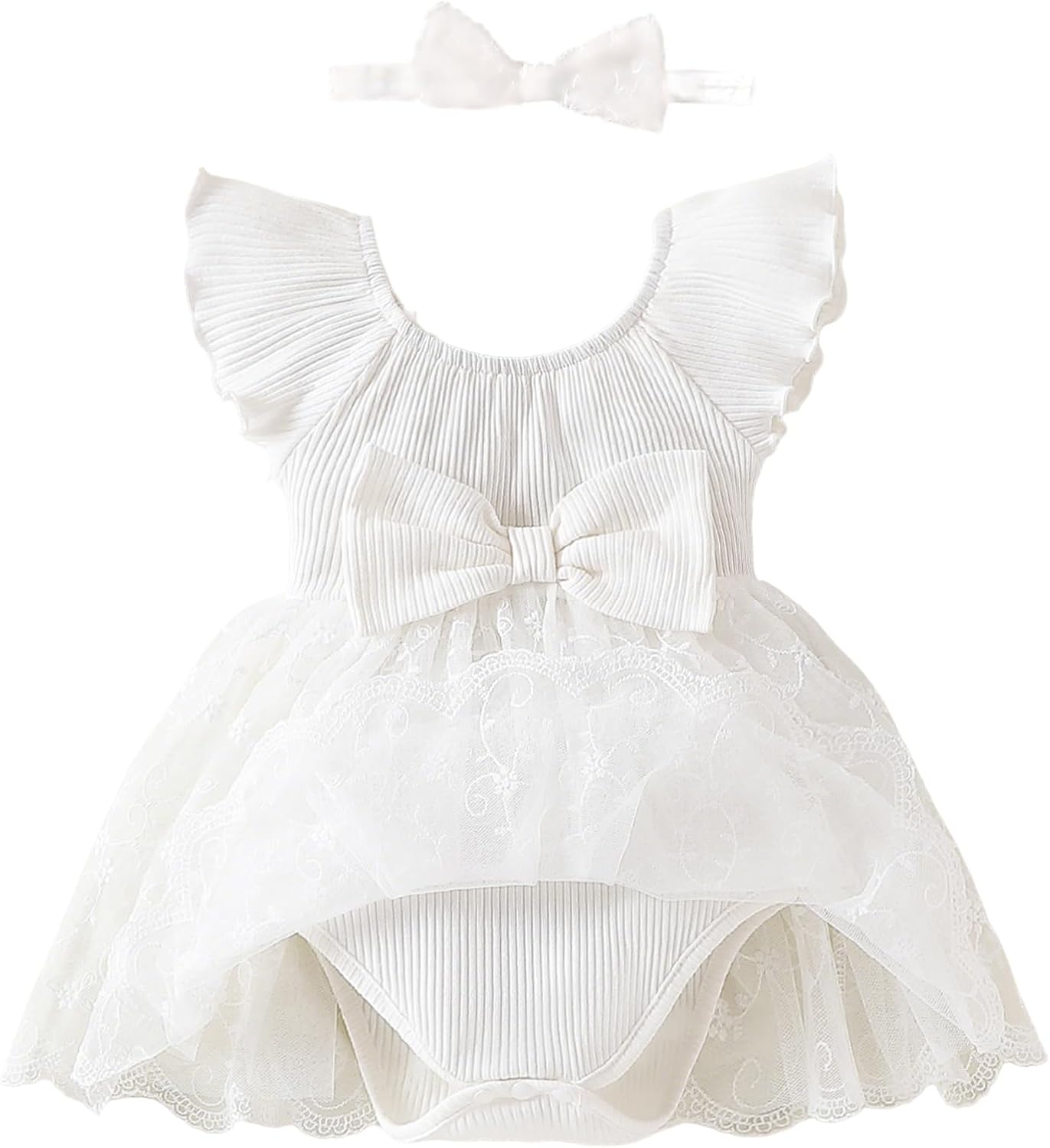 Baby Girl Romper Dress Ribbed Newborn Lace Boho Tutu Dresses Headband Baptism Photography Wedding Summer Outfit 0-24M