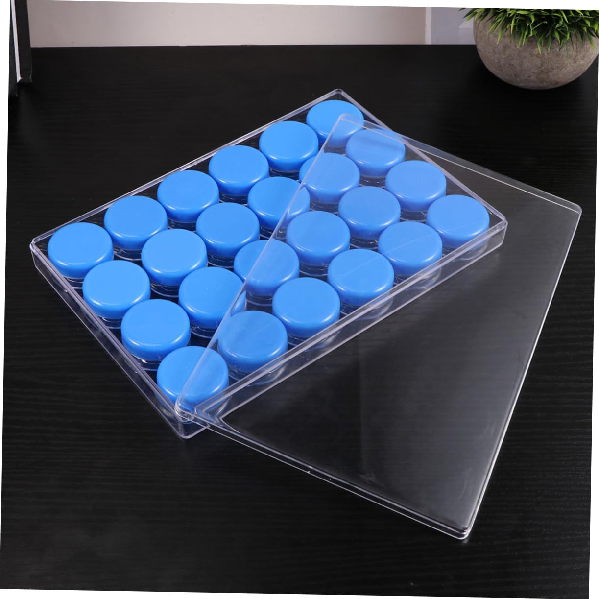 WOONEKY Set de Flacons de Voyage Bleu en Pp Lot de 25 10g Séparés, Légers et Portables, avec Boîte de Rangement, pour Gels et Liquides