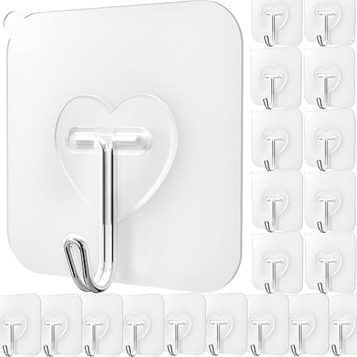 DGYB 20 Pcs Clear Adhesive Hooks for Hanging 22lb Self