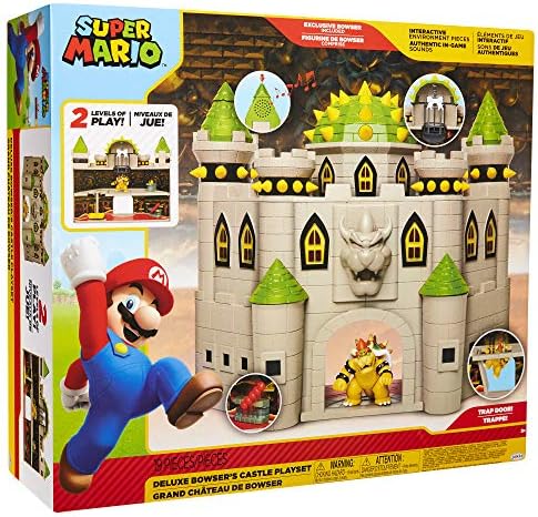 Nintendo Bowser's Castle Super Mario Deluxe Bowser's Castle Playset with 2.5" Exclusive Articulated Bowser Action Figure, Interactive Play Set with Authentic in-Game Sounds