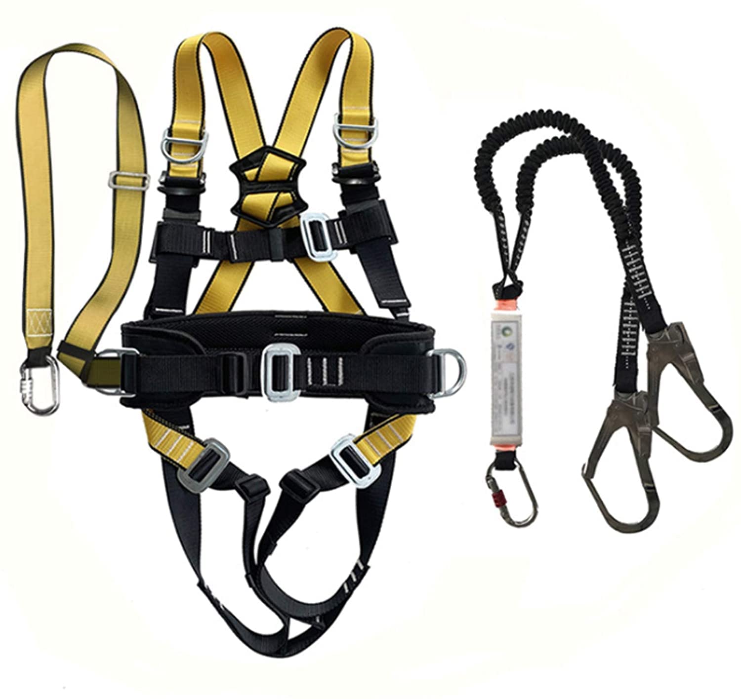 SSS, Kit anticaídas, Arnés de Cuerpo Entero con Ajuste de 5 Puntos, Arnés anticaídas para electricistas, con Anillo en D en la Espalda, Cuerda de Seguridad anticaídas, B (B) (D) (A)