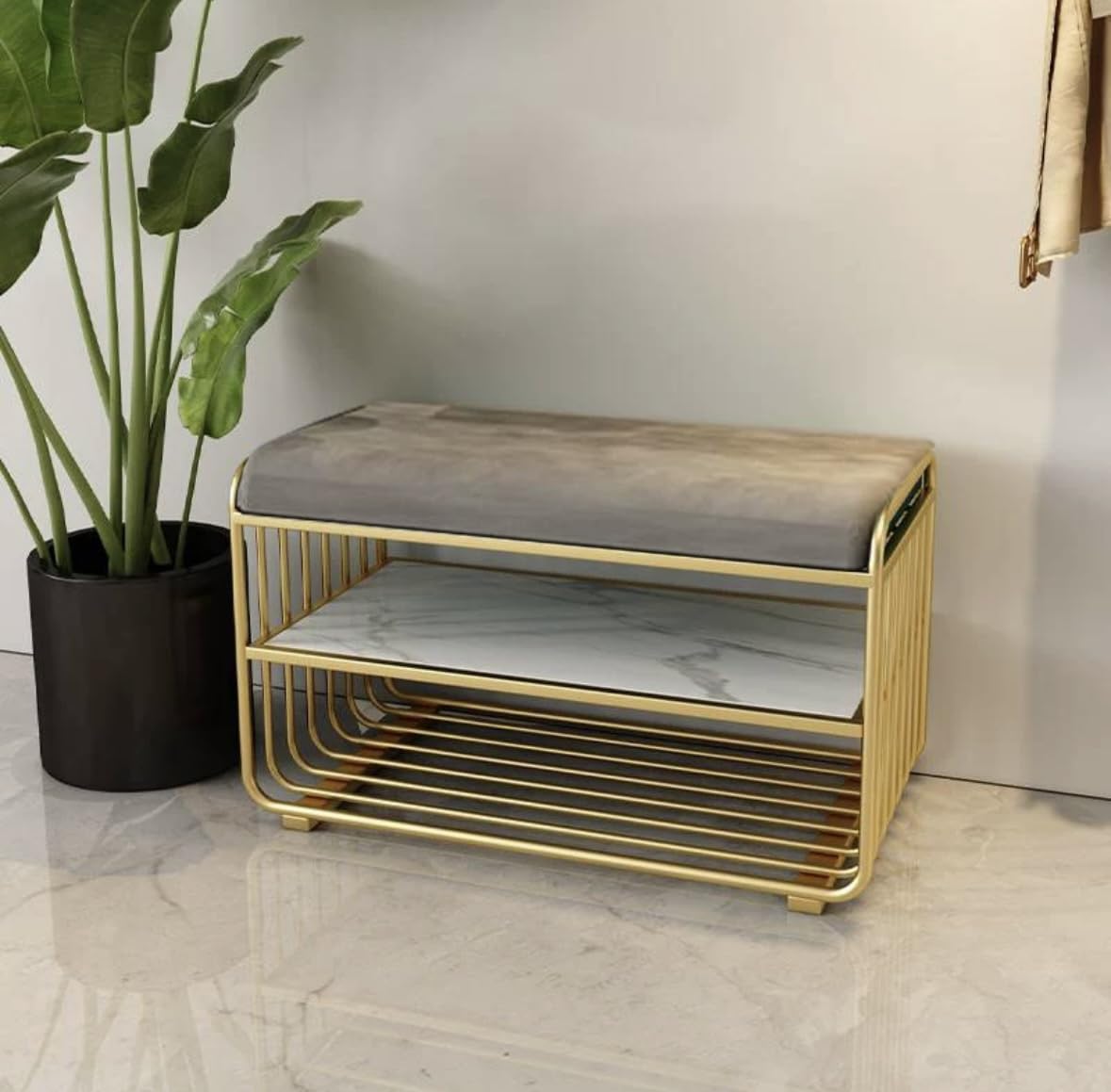 Étagère à chaussures gain de place 80 cm avec banquette velours