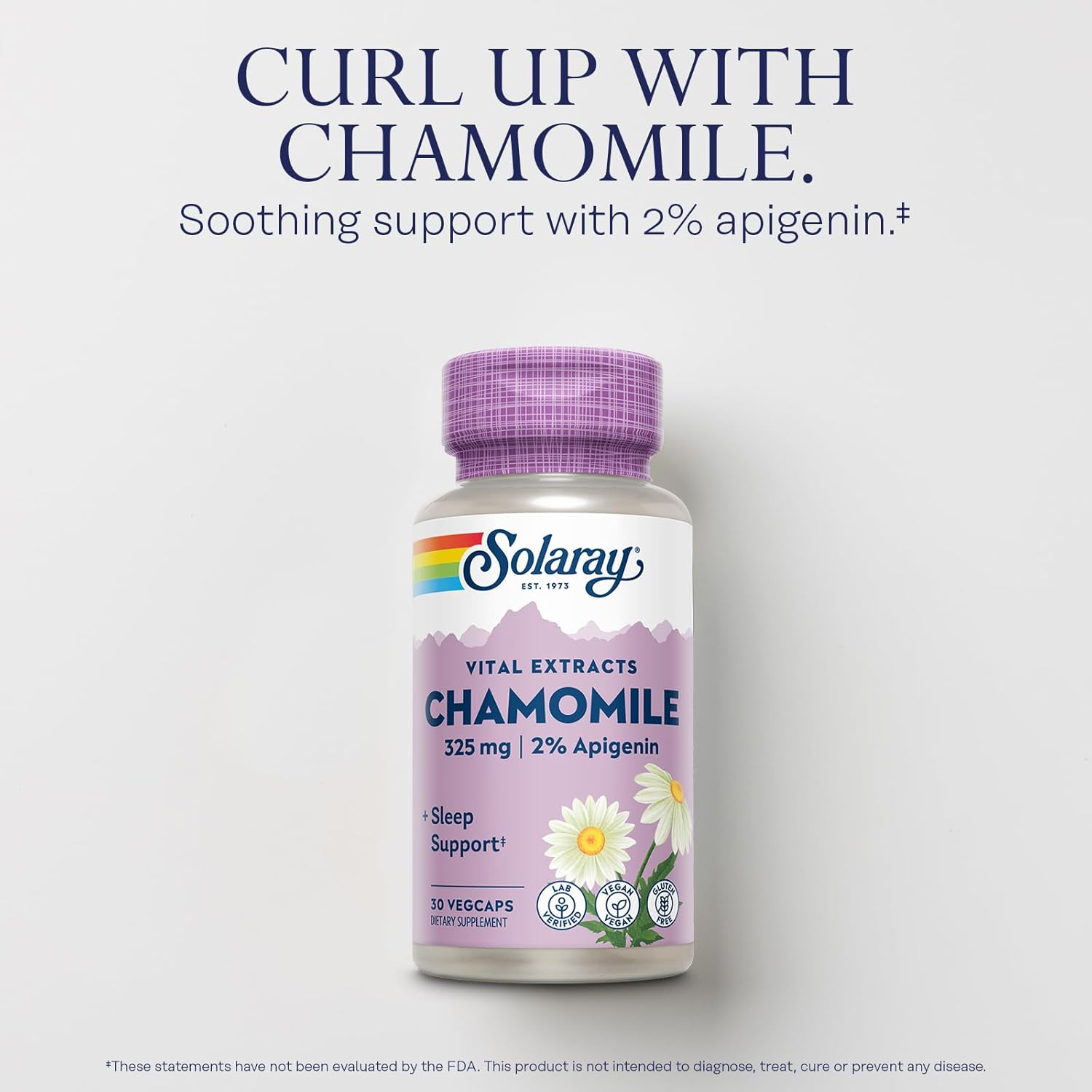 SOLARAY Chamomile Extract and Mega Vitamin B Stress - Herbal Support w/Apigenin - Timed Release Vitamin B Complex for Cellular Energy, Immune Support w/Vitamin B12, Folic Acid, Vitamin C, 30/40 Serv