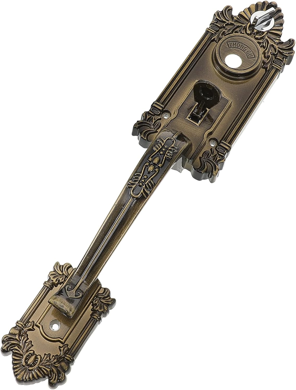 1Set Vintage Door Lock with Arch Shaped Handle Durable Metal Construction Easy Press to Lock Unlock Antique Finish for Front Entry Doors and Outdoor Use