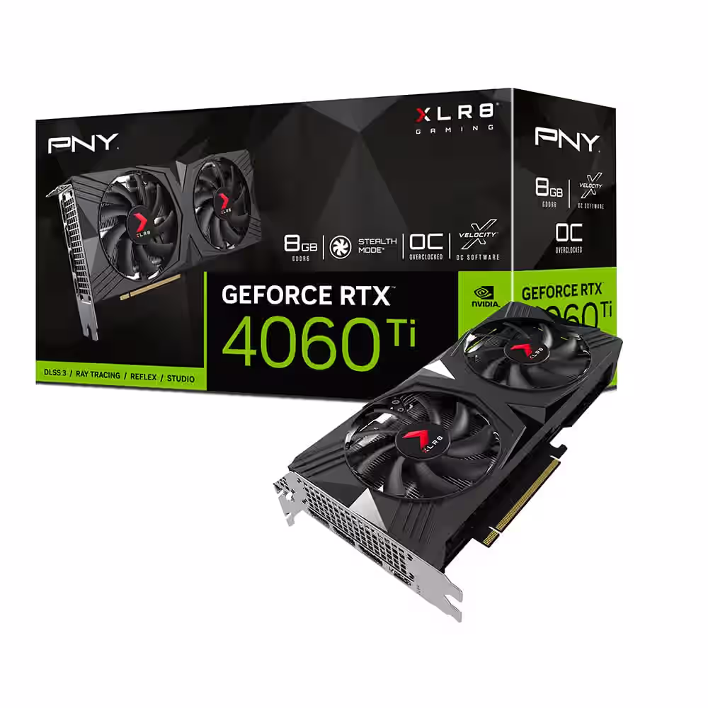 PNY GeForce RTX 4060 TI XLR8 Gaming Verto Overclocked Dual Fan Graphics Card DLSS 3 8GB SSD RTX 4060Ti OC Dual Fan 8GB