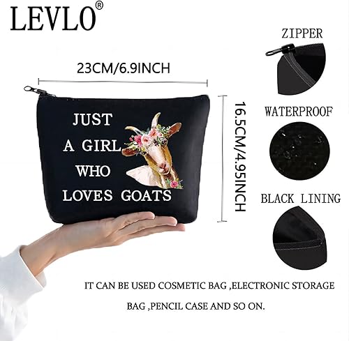 Miniatura 2 de LEVLO Bolsa cosmética divertida de cabra regalo para amantes de los animales, solo una chica que ama las cabras, bolsa de maquillaje con cremallera,