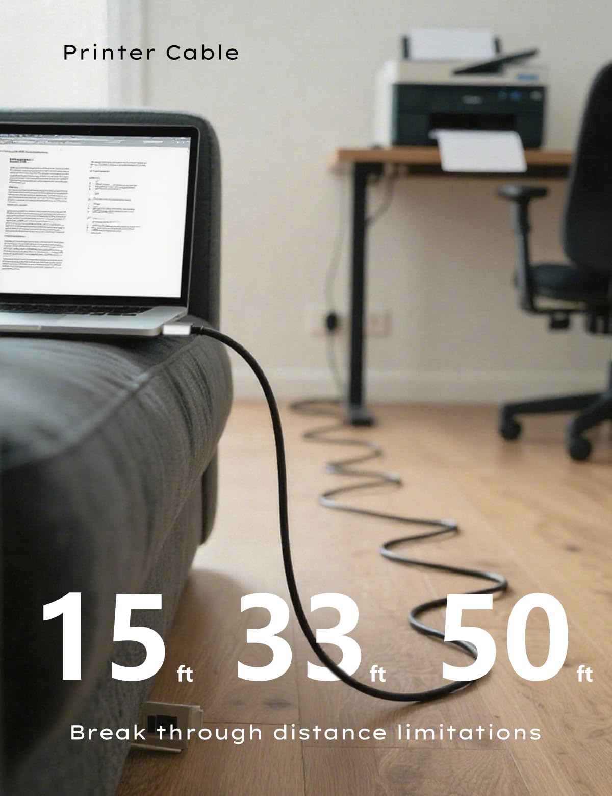 30 m USB 3.0 Druckerkabel, USB A auf B Kabel, 5 Gbit/s High-Speed mit 4 Signalverstärkern und USB-Netzkabel für Drucker, Scanner, Dockingstationen, externe Festplatten und mehr