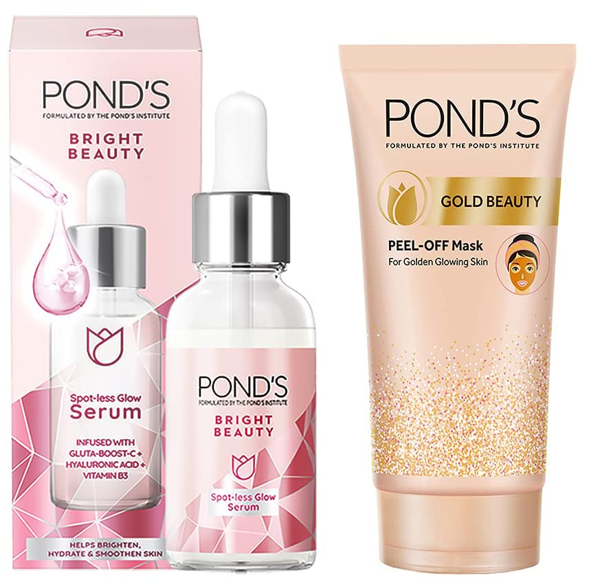 Image of Pond's Bright Beauty Spot-less Glow Serum, Infused with Hyaluronic Acid, Vitamin B3, Gluta-Boost-C, 30ml & POND'S Gold Beauty Peel Off Mask, Healthy Golden Glow in Just 15 min, 80 g