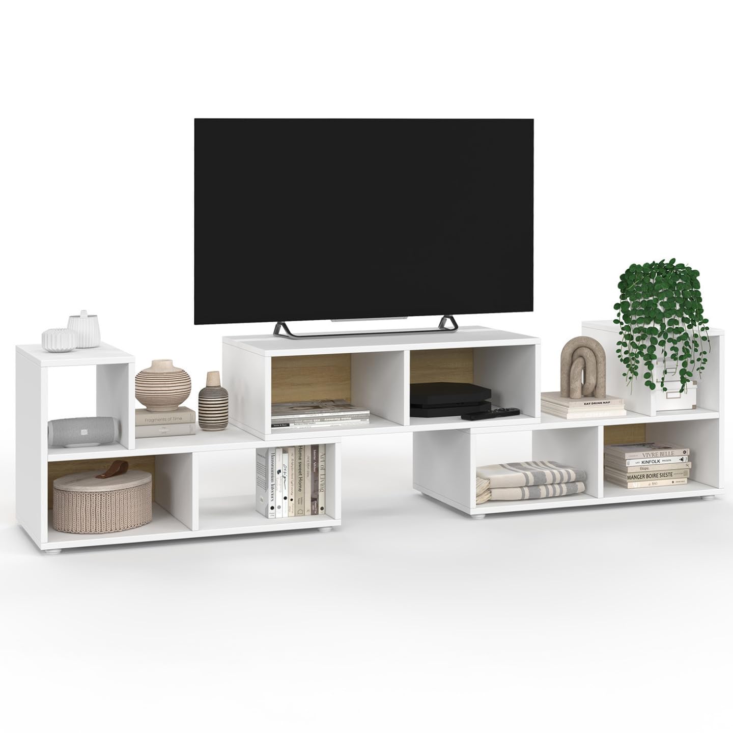 IDMarket - Meuble TV combiné 3 pièces modulables Leonard 140-205x30x43 cm