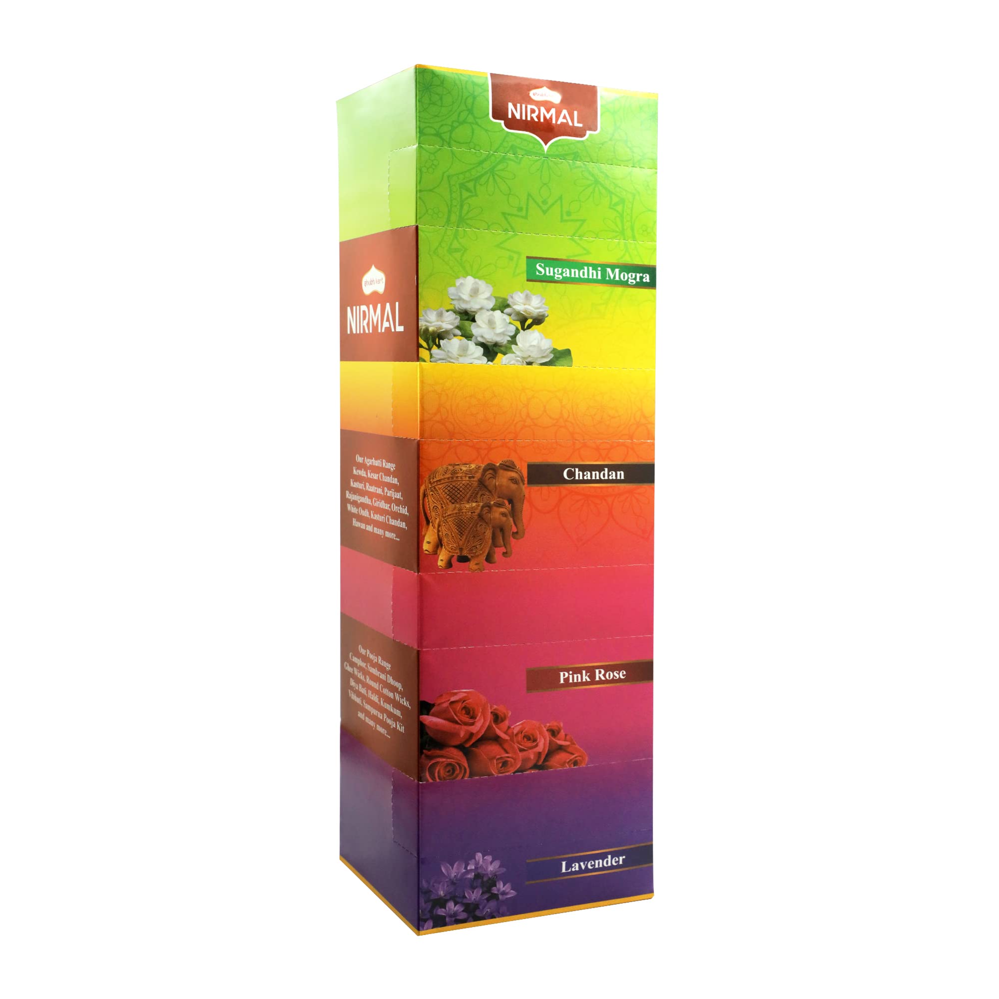 Nirmal Dry cone dhoop (12N) combo pack (Chandan, Rose, Mogra & lavender) 240g