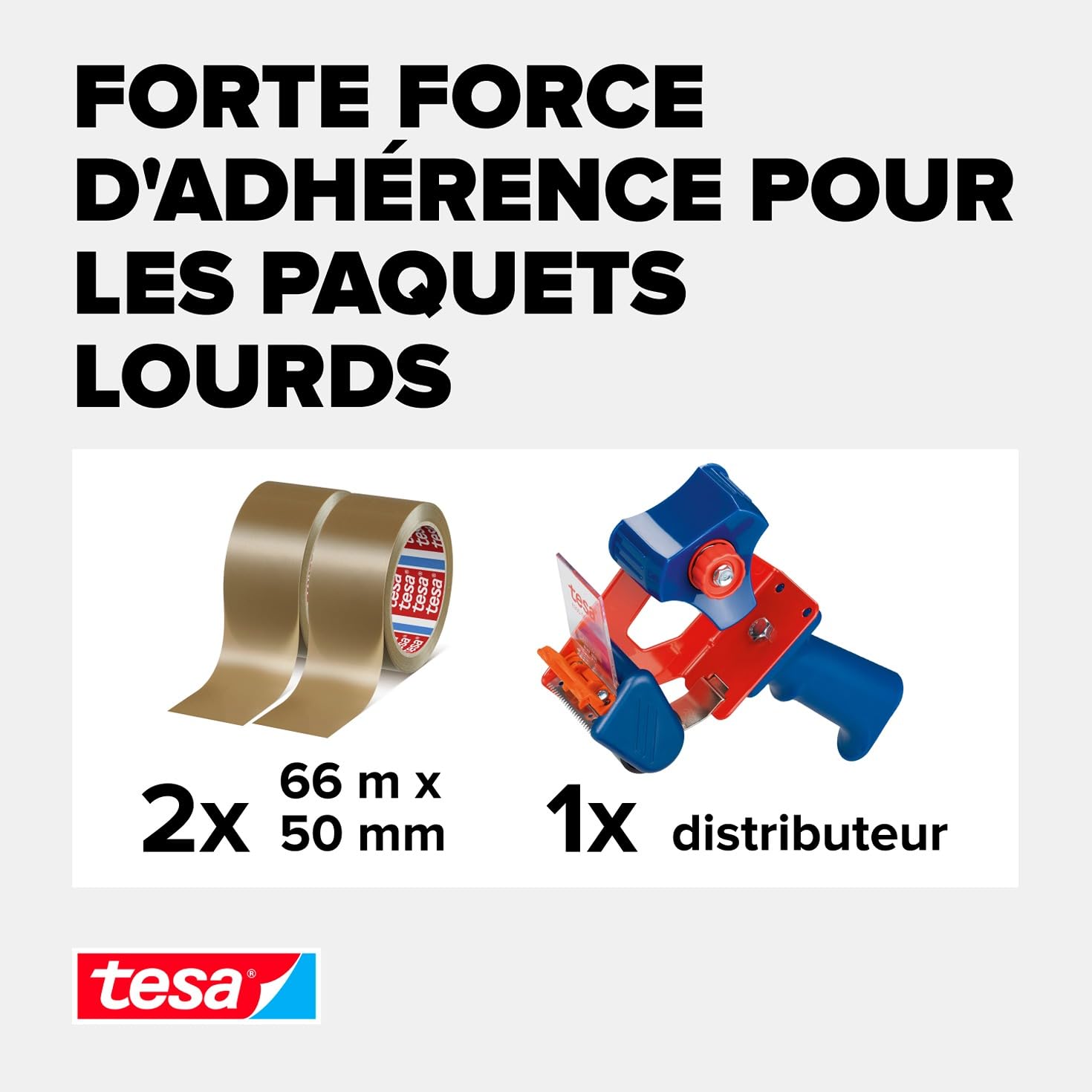 tesapack Ultra Strong - Lot de Rubans Adhésifs avec Dérouleur en PVC Extra Fort - Marron - 66 m x 50 mm
