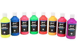 Sax Liquid Washable Watercolor Paint (8x 8oz Fluorescent Colors, Ideal for Kids)
