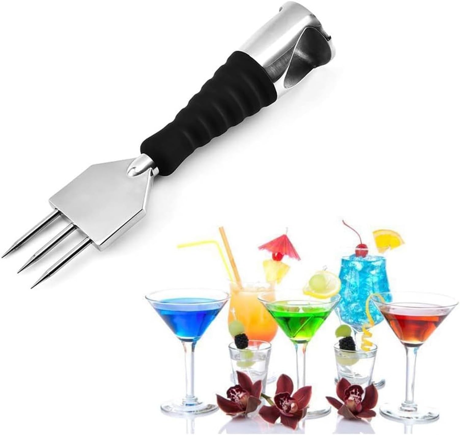 Ghiaccio Estrattore Piccozze in Acciaio Inox 304 con Impugnatura in Gomma, Scalpello Tritaghiaccio a Tre Punte Rimovibili, Stile Giapponese per Cucina, Bar, Bar, Stainless Steel