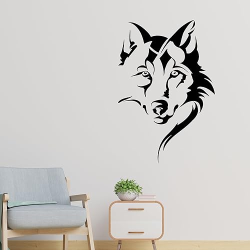 Miniatura 2 de Vinilo adhesivo de pared de cabeza de lobo animal tribal arte decoración pegatinas (ig4146) negro mate
