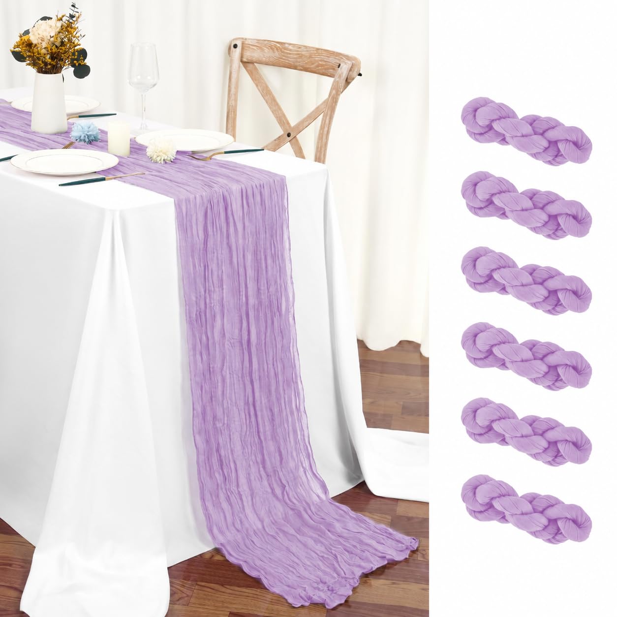 Teruntrue 6 Pack Purple Cheesecloth Table Runner 55x300 cm Boho Gauze Cheese Cloth Table Runner for Wedding Party Baby Bridal Shower Birthday Decorations — image 1
