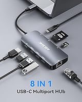 Vista 8 de ABLEWE USB C Hub Ethernet, Hub USB C multipuerto a HDMI, Adaptador USBC 8 en 1 de 4K@60Hz, 1000Mbps, PD de 100W, 3 puertos USB 3.0, estación
