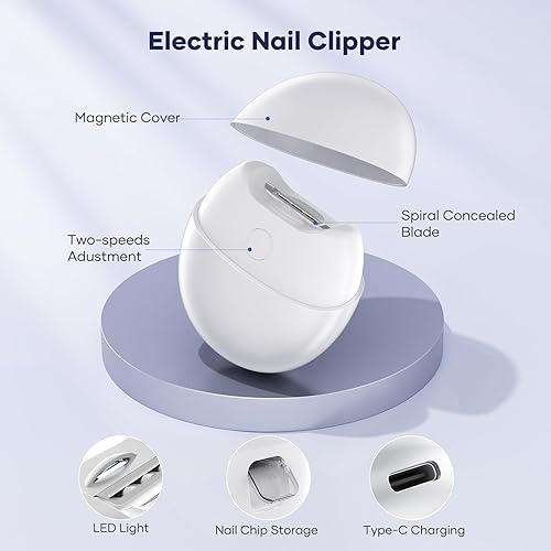 Miniatura 3 de Cortaúñas eléctrico con carga USB cortaúñas automático con luz LED, recortadora de uñas de seguridad recargable por USB para bebés, personas