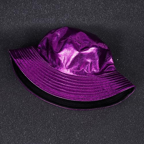 Image of Unisex Metallic Bucket Hat Waterproof Holographic Bucket Hat Fishing Hat Trendy Hip Pop Sun Cap